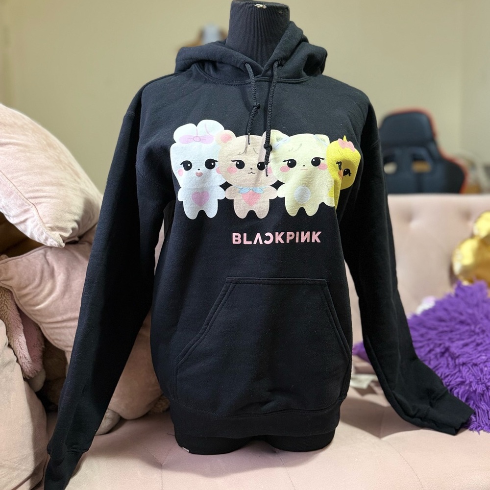 Black Teddy Hoodie Jacket with Cute Character Print